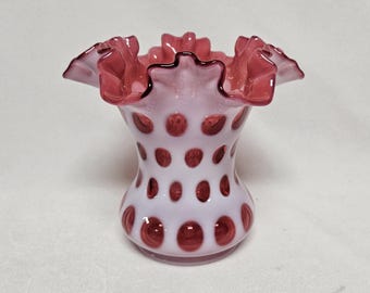 Vintage 1940s Fenton Opalescent Cranberry Spiral Swirl Striped
