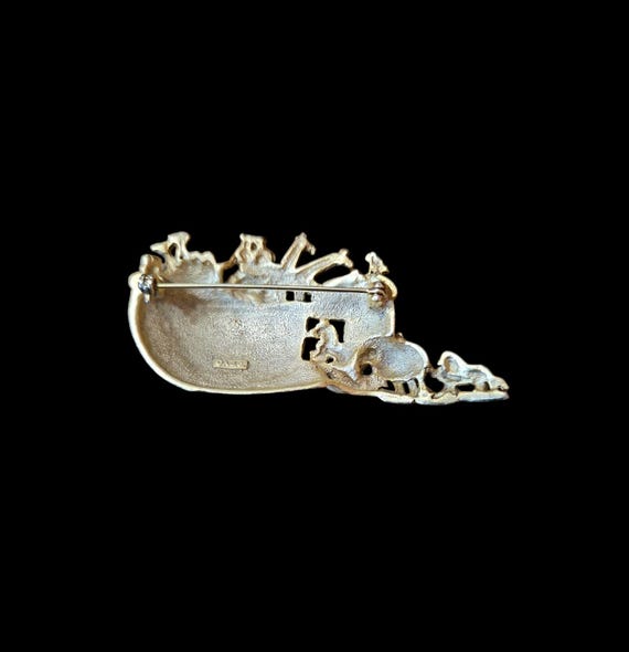 Signed AJC Noah's Ark Matte Gold Tone Brooch - image 2