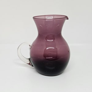 Vintage Amethyst Purple Art Glass Mini Pitcher or Creamer with Clear Handle