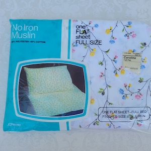 Vintage JC Penney NOS No Iron Muslin "Caroline" Flat Sheet for Double/Full Bed-TWO Available