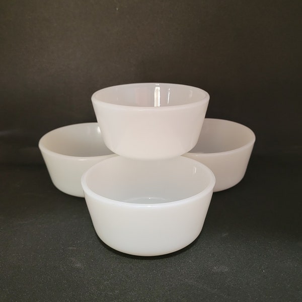 Fire-King White Custard Cups, Prep Bowls, Ramekins, Snack Dishes-Vintage Anchor Hocking-Set of 4