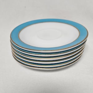 Vintage Pyrex Turquoise Blue with Gold Trim Saucers-Set of 6