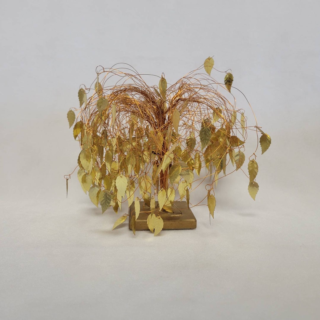 Gold Wire Tree of Lifegoldtone Leaveson Square Stand Vintage Mid
