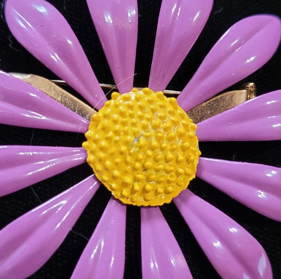 Vintage Floral Brooch-Purple & Yellow Aster-FLOWE… - image 3