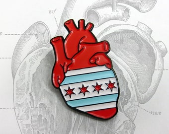 Chicago Flag Anatomical Heart enamel pin