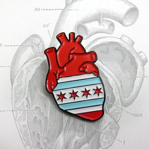 Chicago Flag Anatomical Heart enamel pin image 1