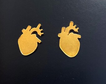Anatomical heart earrings, 18k gold plated