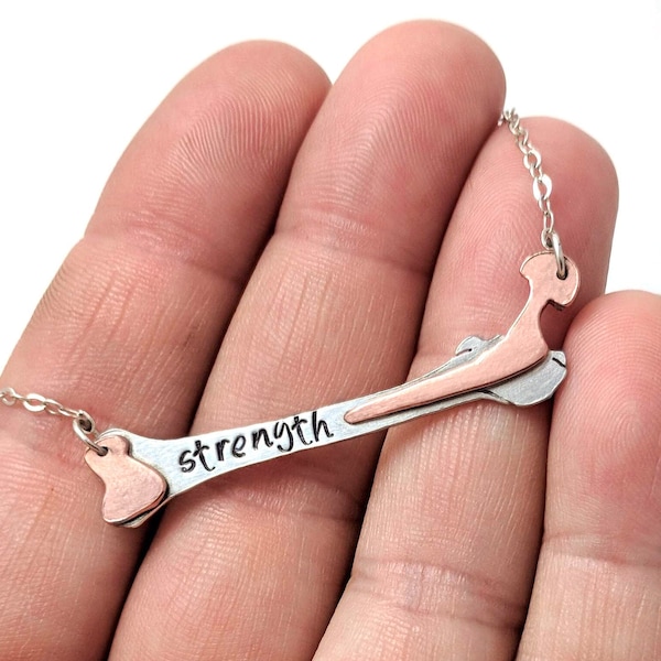 STRENGTH Anatomical Femur necklace with orthopedic joint replacements