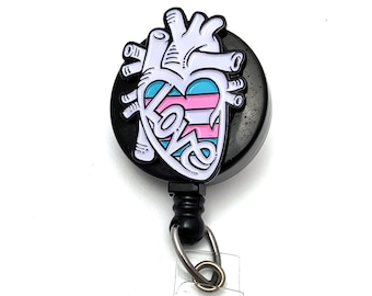 SALE: Trans Flag Anatomical Heart Enamel Badge Reel