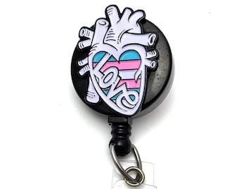 Trans Flag Anatomical Heart Enamel Badge Reel