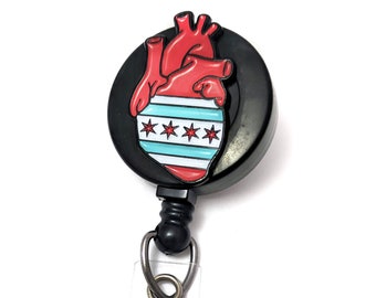 Chicago Flag Anatomical Heart Enamel Badge Reel