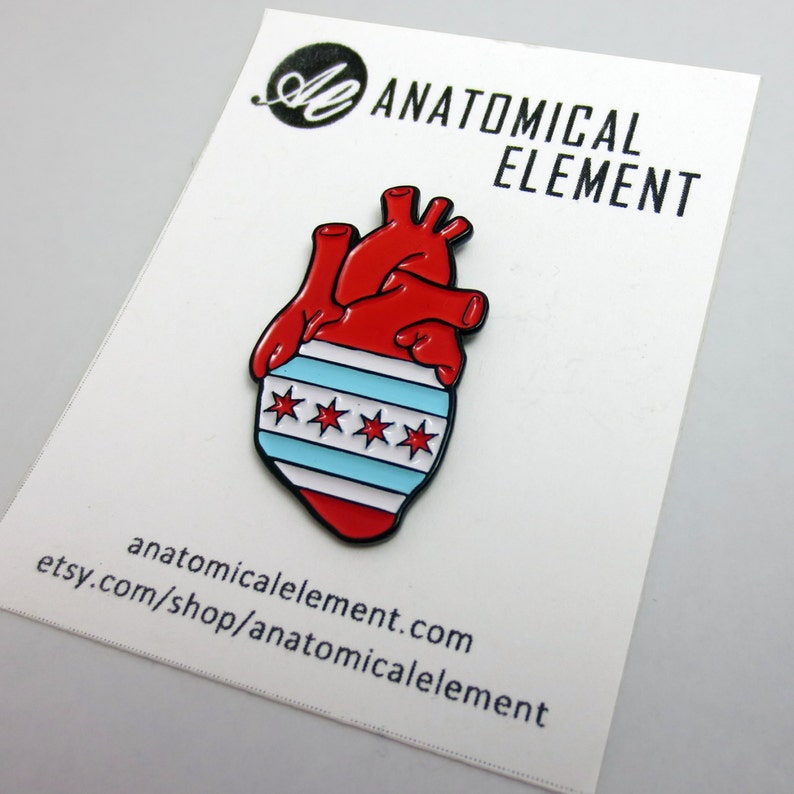Chicago Flag Anatomical Heart enamel pin image 3