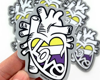 SALE: NonBinary Flag - Anatomical Heart Pride Sticker