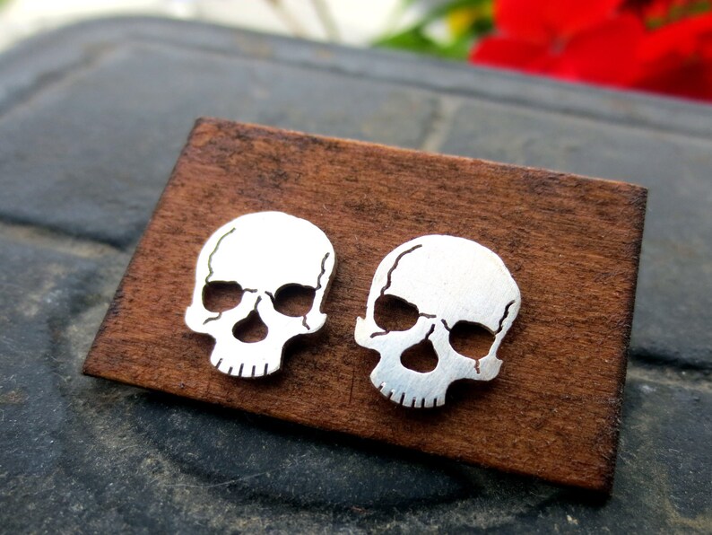 Skull Earrings Sterling Silver image 1