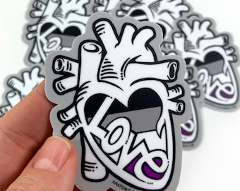 SALE: Asexual Flag - Anatomical Heart Pride Sticker