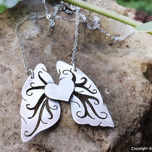 Heart and Filigree style Lungs sterling silver necklace image 1