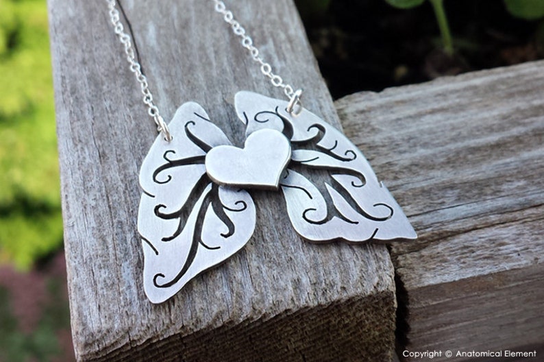 Heart and Filigree style Lungs sterling silver necklace image 4