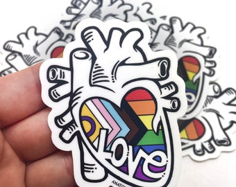 SALE: Inclusive Progress Pride Flag - Anatomical Heart Sticker