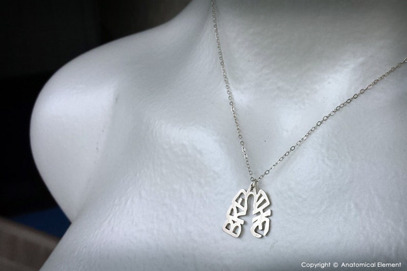 Sterling Silver BREATHE lungs necklace image 4