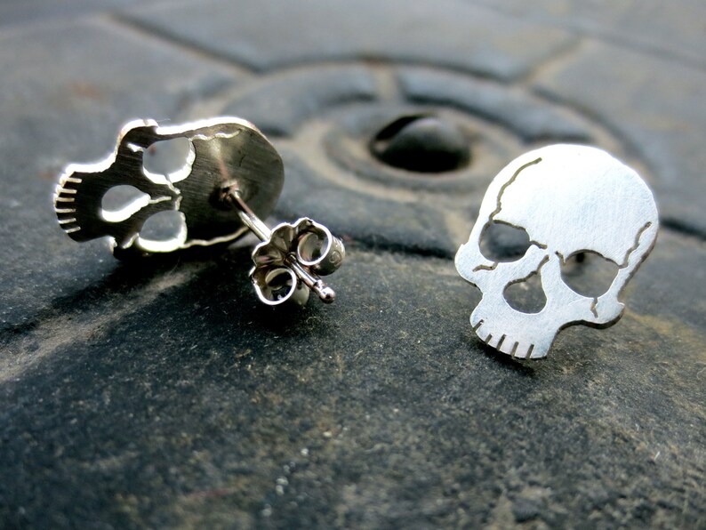 Skull Earrings Sterling Silver image 2