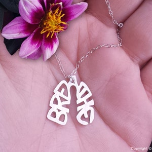 Sterling Silver BREATHE lungs necklace image 1