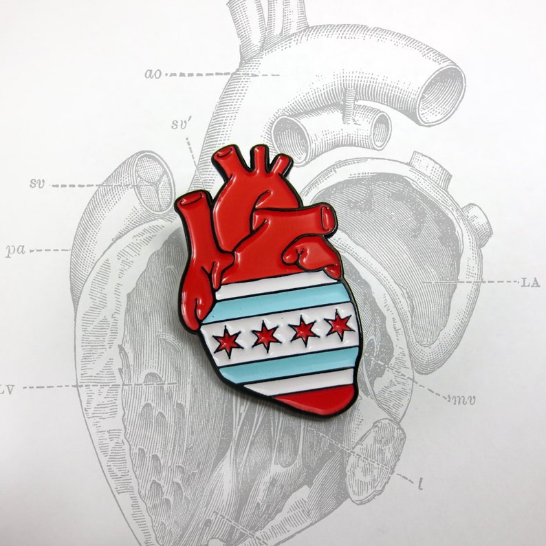 Chicago Flag Anatomical Heart enamel pin image 1
