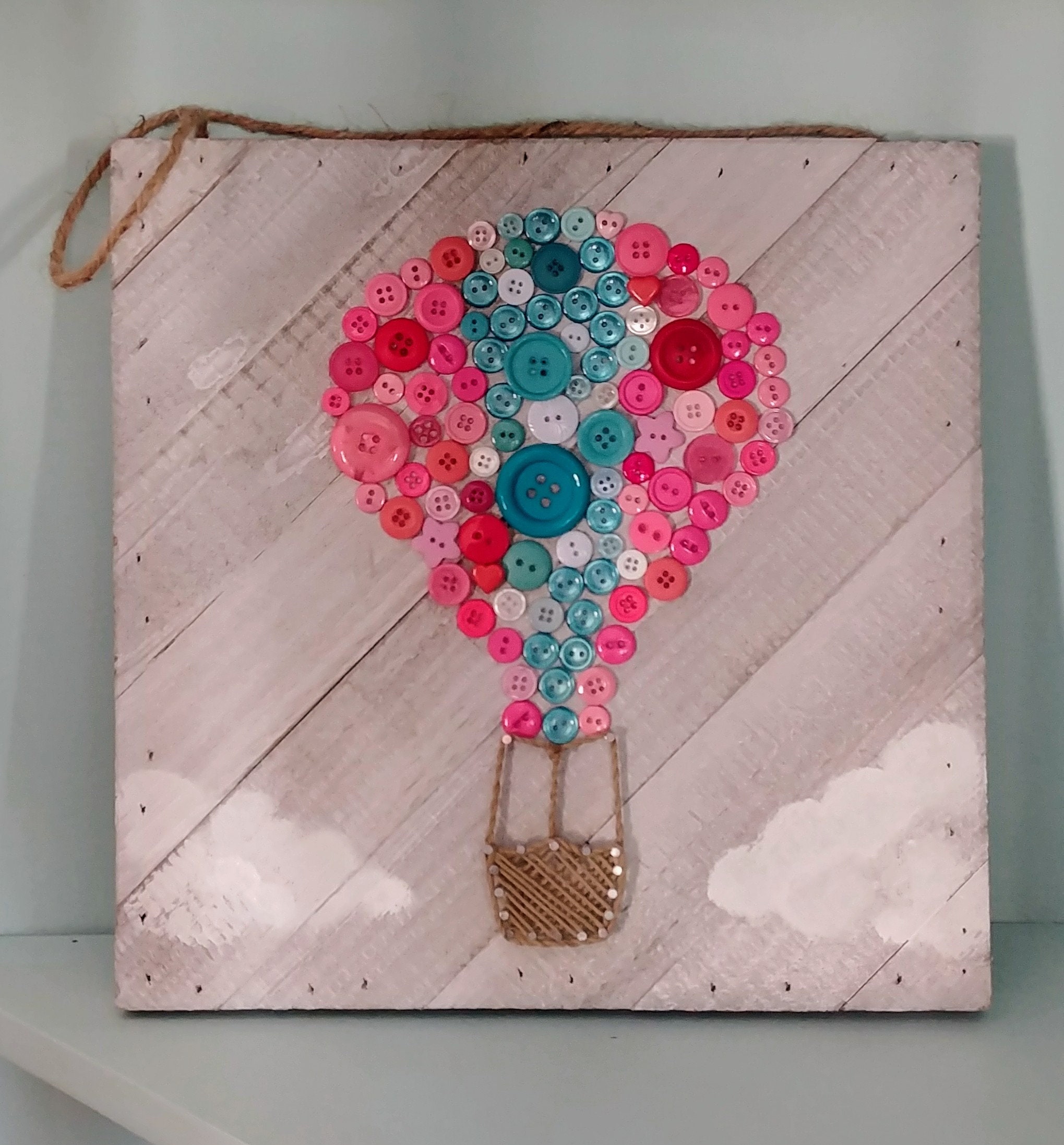 Button Hot Air Balloon Wall Hanging 12x12 Etsy