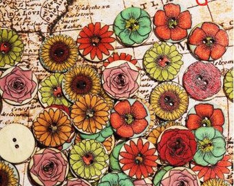 FLOWER BUTTONS 5 Petals 2 Holes x 20 WOOD VENEER 15mm across