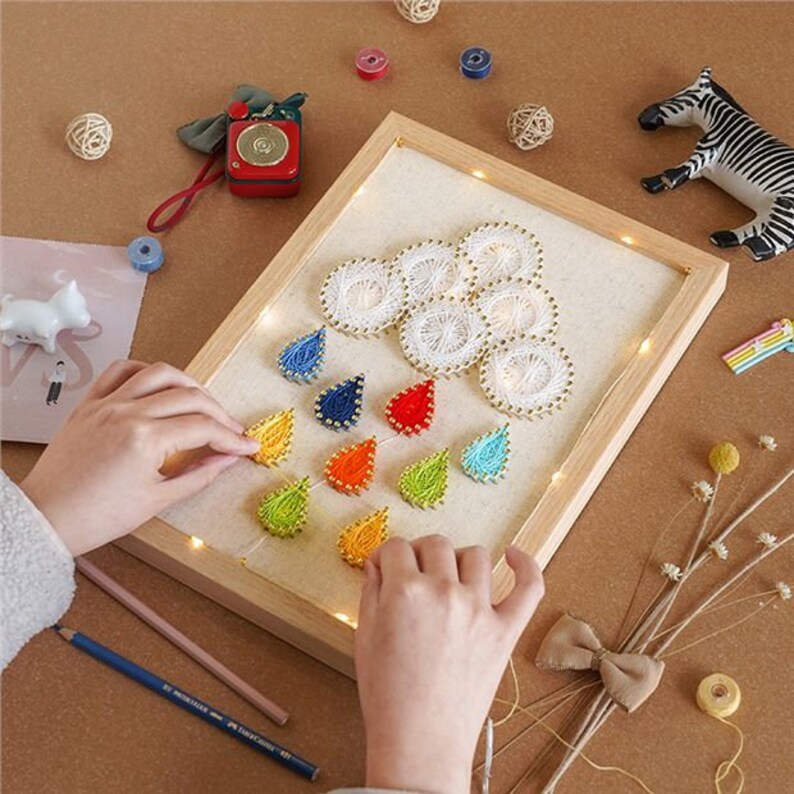 DIY String Art Kit Rainbow Rain Tool Set Supplies Wall Etsy