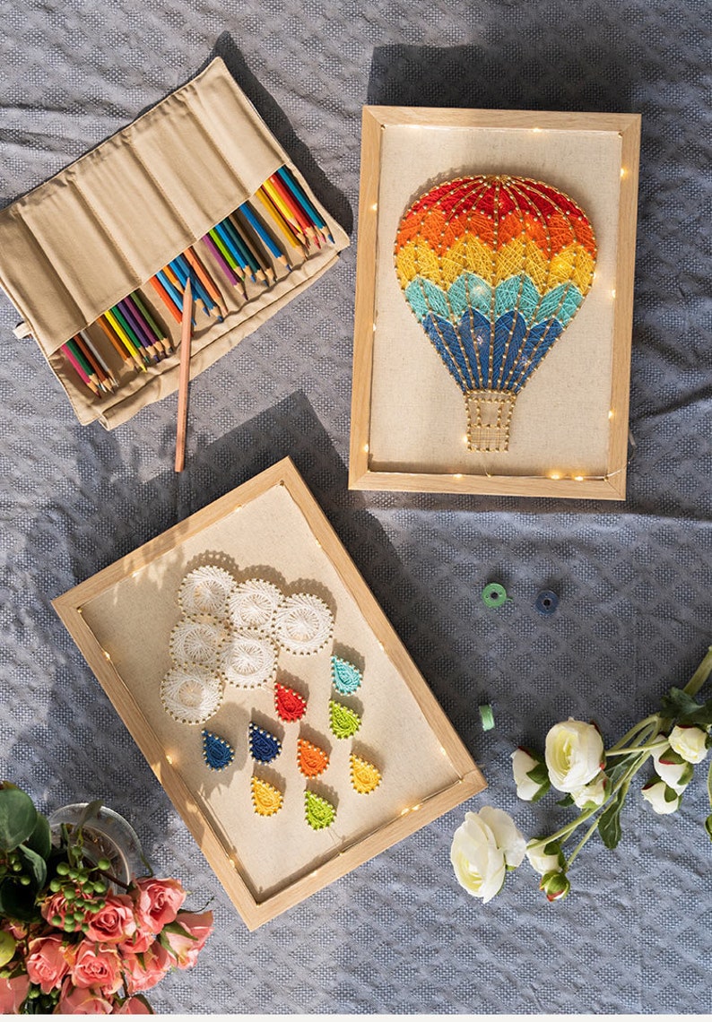 DIY String Art Kit Supplies Hot air Ballon Wall Etsy