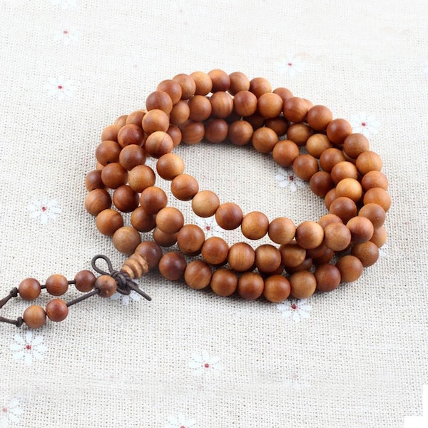 108pc 8mm Natural Aromatic Wood Beads Indian Sandalwood Woodland For Malas Prayer