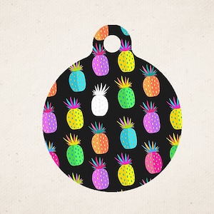 RAINBOW PINEAPPLES FOOD Style Blue Creative Puppy Dog Cat Tag Pet Id Tag Chip Custom Engraved 20 Fonts Available Personalized Charm Key Ring