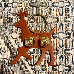 RED DOT RUDOLPH Reindeer Sleigh Bell Gold Bells Christmas Bells Holiday Decorations Hanging Leather Strap Bell Jingle Door Hanger Amish
