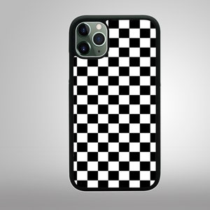BLACK CHECKER CHECKERED Pattern Design Apple iPhone 12 11 Mini Pro Max X Xs 8 7 7 Plus 8 Plus 6/6S Samsung Galaxy S9 S10 Phone Case Cover