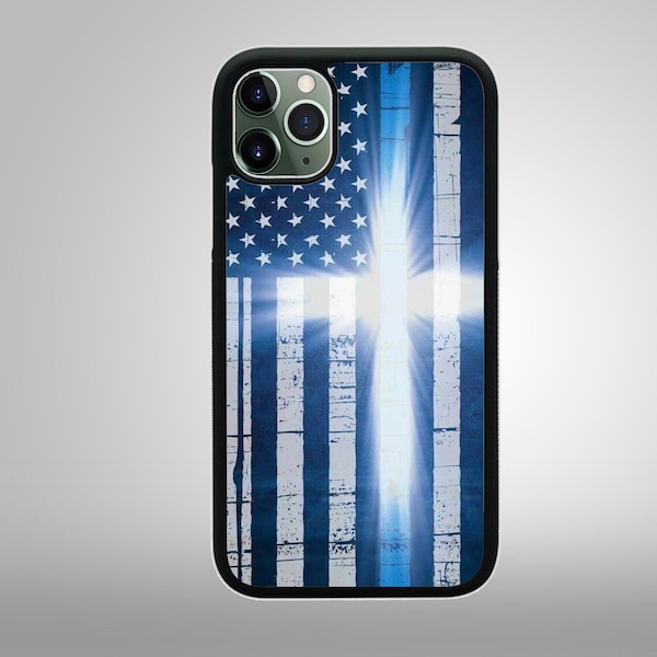 POLICE THIN BLUE Line Flag Sheriff Cross Usa Apple iPhone 15 14 13 12 11 Mini Pro Max Plus X Xs 8 Plus 7 6/6S Phone Case Cover Rubber