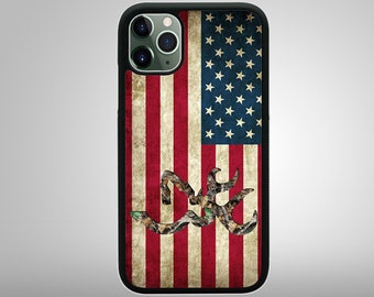 AMERICAN FLAG DEER Buck Camo Camouflage Apple iPhone 15 14 13 12 11 Mini Pro Max Plus X Xs 8 Plus 7 6/6S Phone Case Cover Rubber Custom