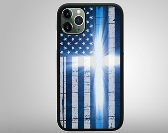POLICE THIN BLUE Line Flag Sheriff Cross Usa Apple iPhone 15 14 13 12 11 Mini Pro Max Plus X Xs 8 Plus 7 6/6S Phone Case Cover Rubber