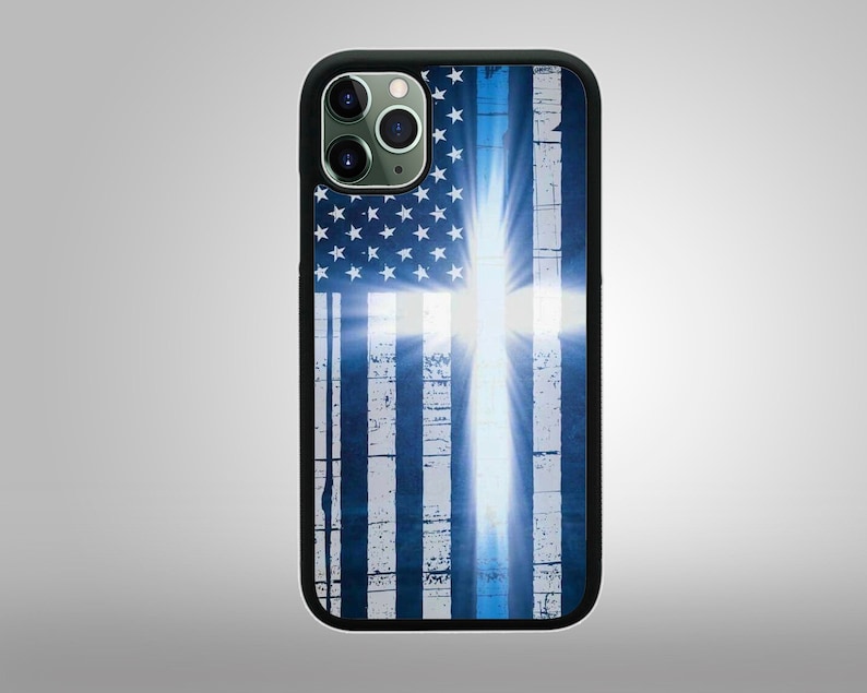 POLICE THIN BLUE Line Flag With Cross Usa Apple iPhone 13 12 11 Mini Pro Max X Xs 8 Plus 7 6/6S Samsung Galaxy S9 S10 Phone Case Cover 