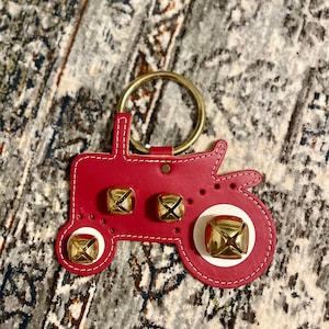 RED TRACTOR FARM Farming Bells Holiday Decorations Hanging on Leather Strap Bell Jingle Bell Door Bell Hanger Amish Sleigh Bell Seasonal