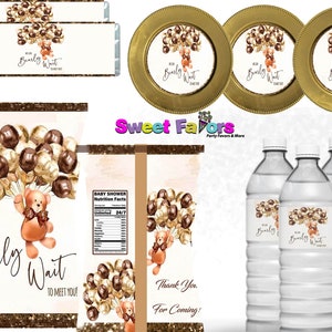Bearly Can Wait bedankbundel babyshower (chipzakje, oplader, waterfles en wikkel voor snoepreep)