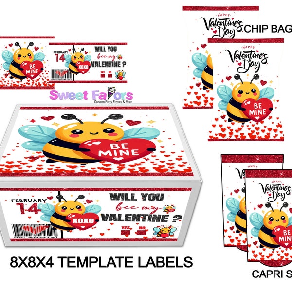 BeeMine Valentine's Day Box (Canva or Instant Download) 2 Free Favors