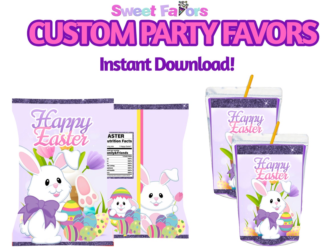 Easter Chip Bag & Capri Sun Wrapper: Bunny Party Favors (instant ...
