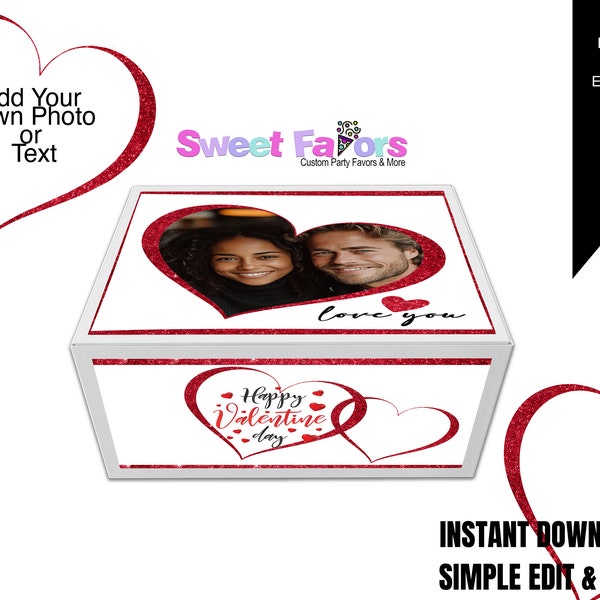 Special! Valentine Box Labels Add Your Own PHOTO!  (CANVA USERS) for 8x8x4 Gift Box       Please Read Full Description