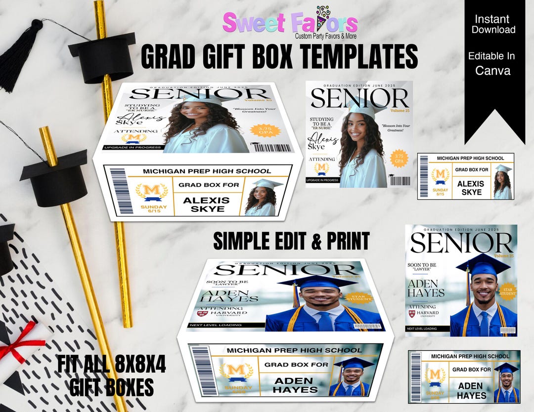 Personalized Grad Gift Box Template: Editable Canva Design (digital ...