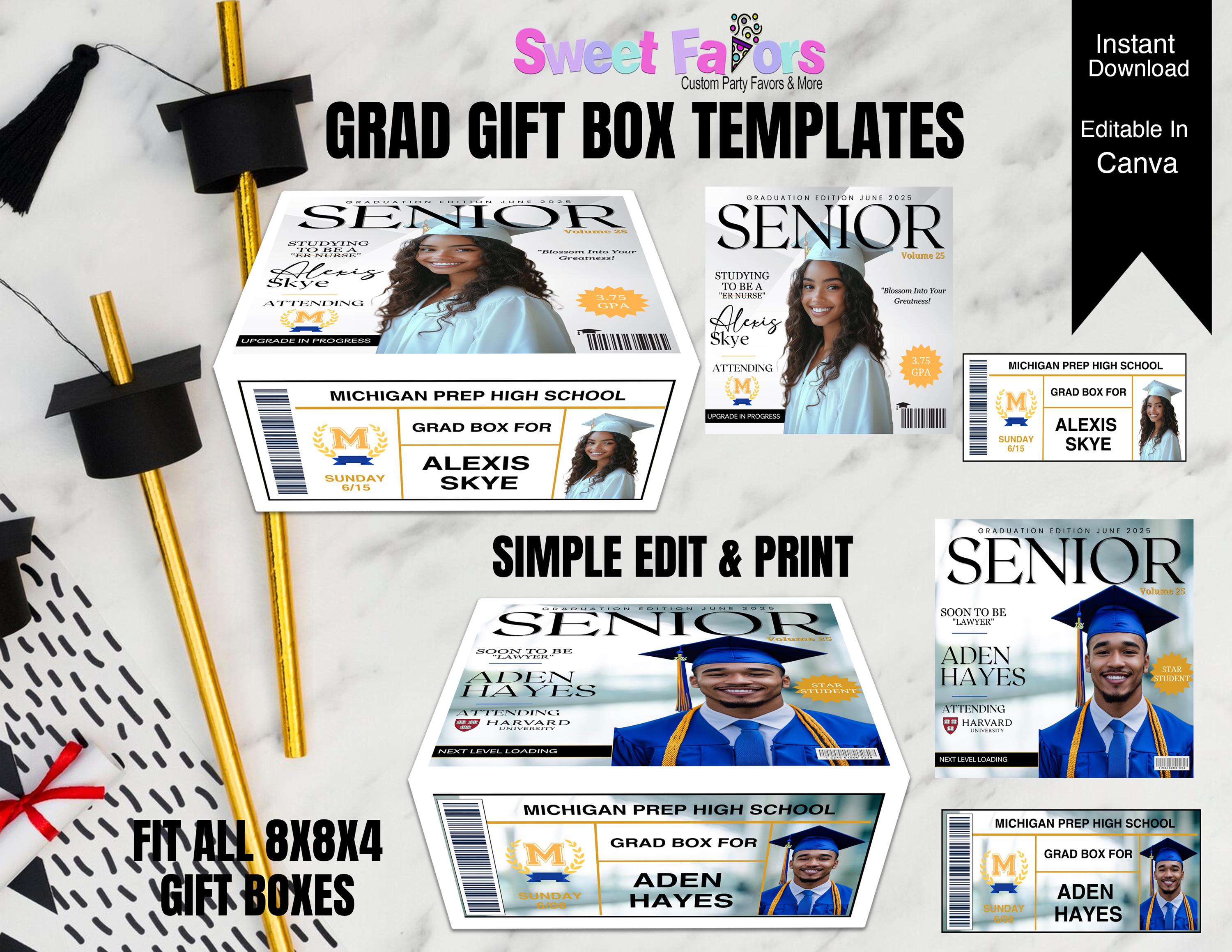 Sample Grad Box Personalized Grad Gift Box Template: Editable Canva Design (digital ...