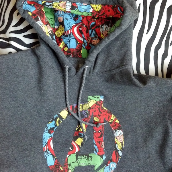 Adult's Superhero: Avengers sweatshirt  with LINED HOOD-- Personalization Available.