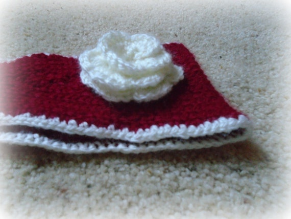 Custom Made handmade Crochet Ear Warmer Headband Set 2 OS Red Cream Flower boho Crochet Red Headband With White Flower, Ear Warmer - Etsy main image 3