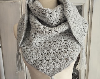 Handmade Crochet Shawl: Silver Grey Wedding Scarf