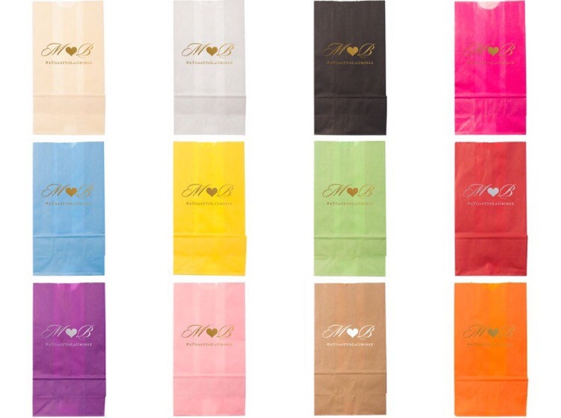 PopcornCandyWedding Favor Bags with Monogram and Wedding Hashtag in Foil Wedding Favors Personalized Custom Wedding and Event Bags