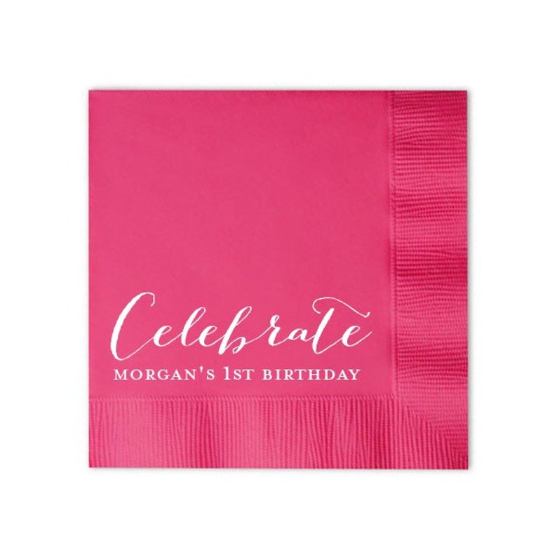 birthday beverage napkins {lots of foil colors!} Celebrate {name/'s} 1st Birthday Gold Foil Cocktail Napkins